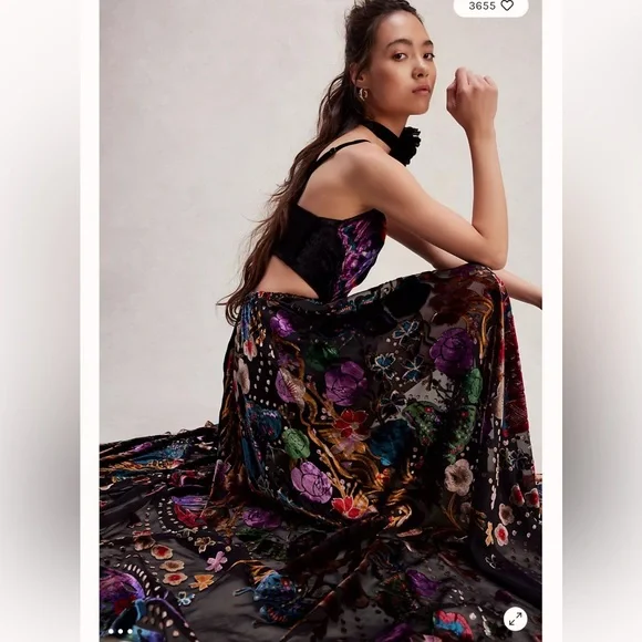 Free People Butterfly Wishes Burnout Velvet Maxi Dress XL - Picture 4 of 9